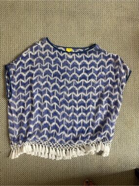 Roller Rabbit Blue & White Fringe Knit Top/Coverup